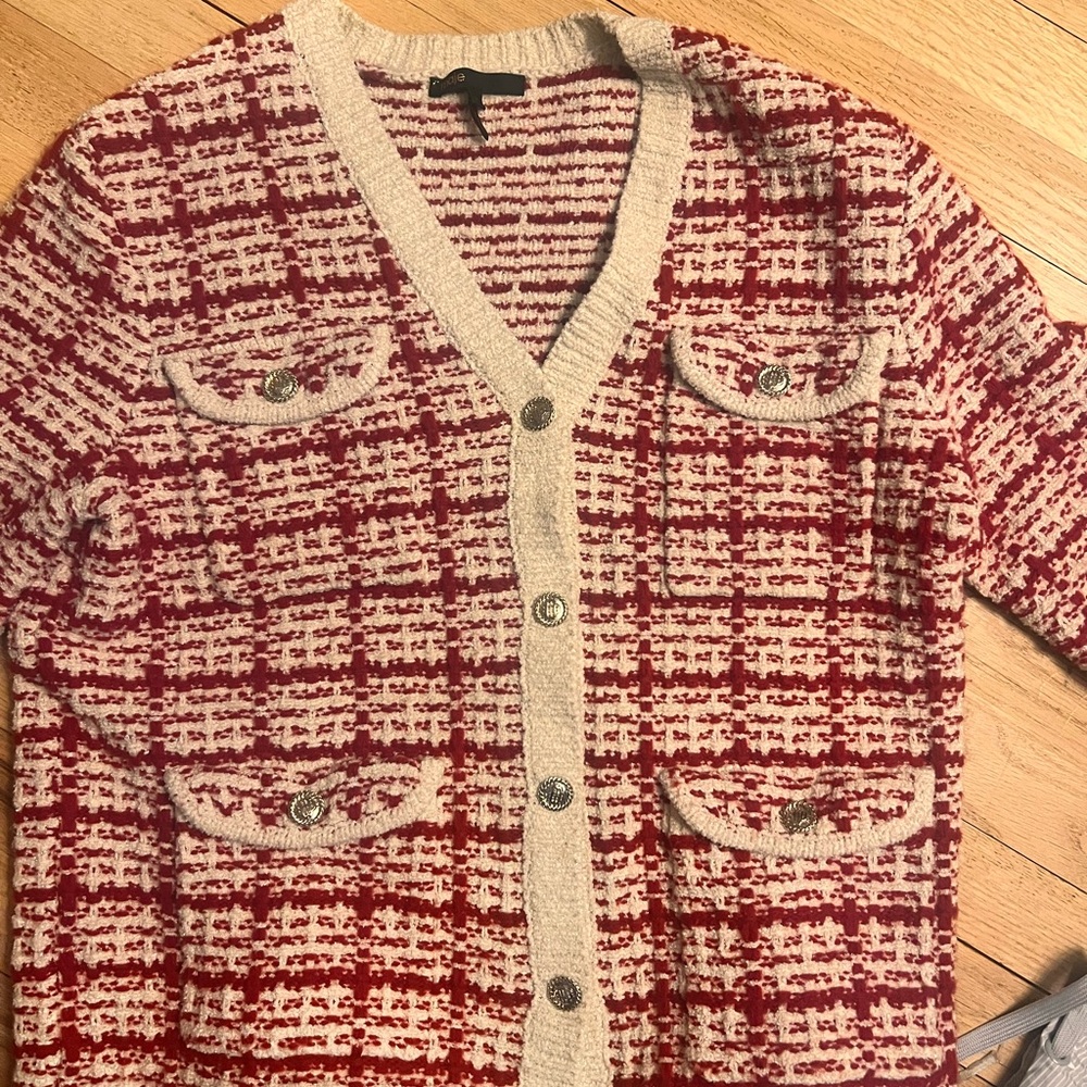 Maje Red and Cream Textured Knit